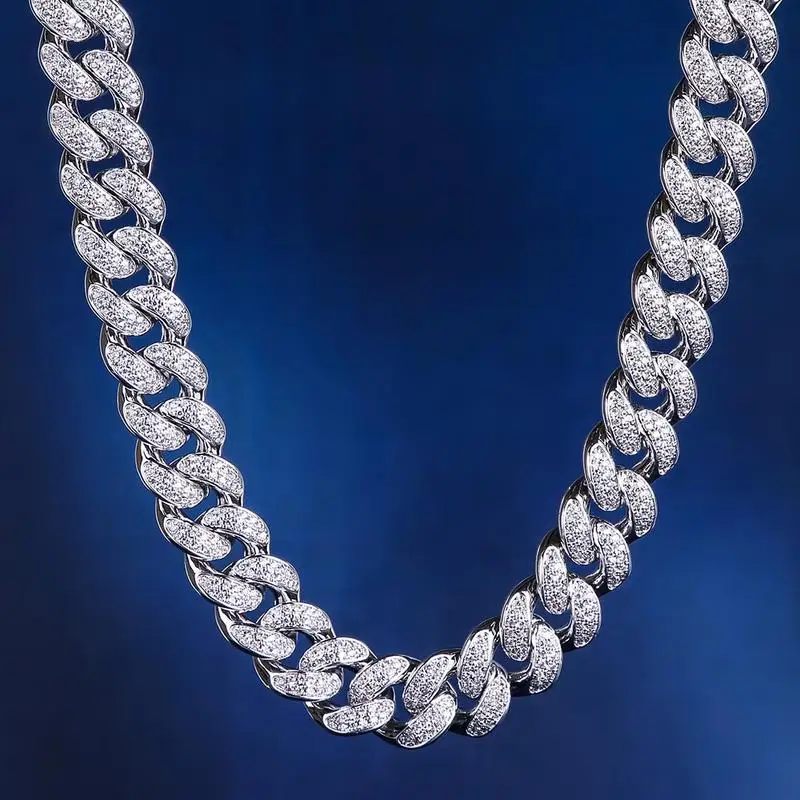 

KRKC&CO 12MM 18inch White Gold Iced Out Cuban Link Curb Chain Mens for amazon/ebay/wish online store Wholesale Agent in Stock