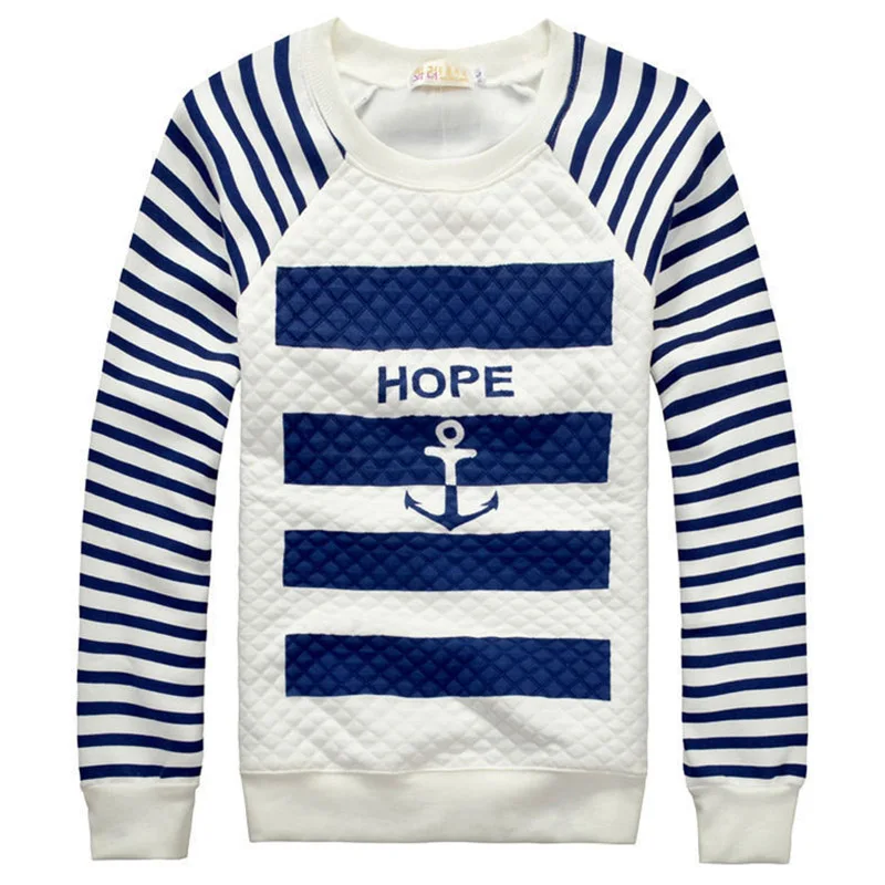 Moda mujeres Anchor impreso sudaderas con capucha azul de