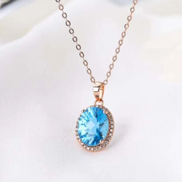 

wholesale SGARIT natural gemstone jewelry 18k rose gold 2.87ct Natural Blue Topaz pendant necklace jewelry for women