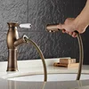 WANFAN Brushed Antique Gold Finish Pull out SquareBathroom Sink faucet, Hair washing Single Hole Mixer vanity Vessel Taps