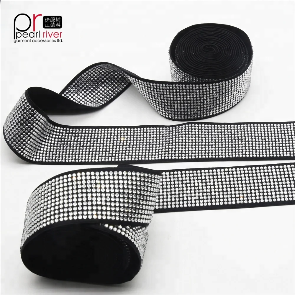Factory Custom Woven Elastic Tape Fashion Elastic Band With Rhinestone