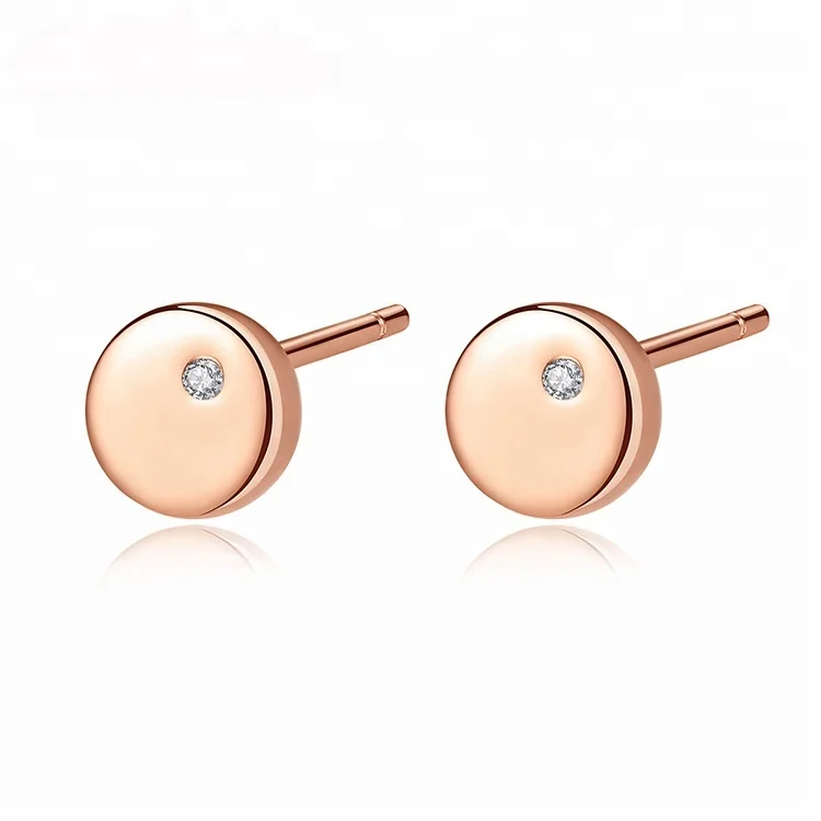

925 Sterling Silver cz stud lady daily wear gold round shape simple earrings