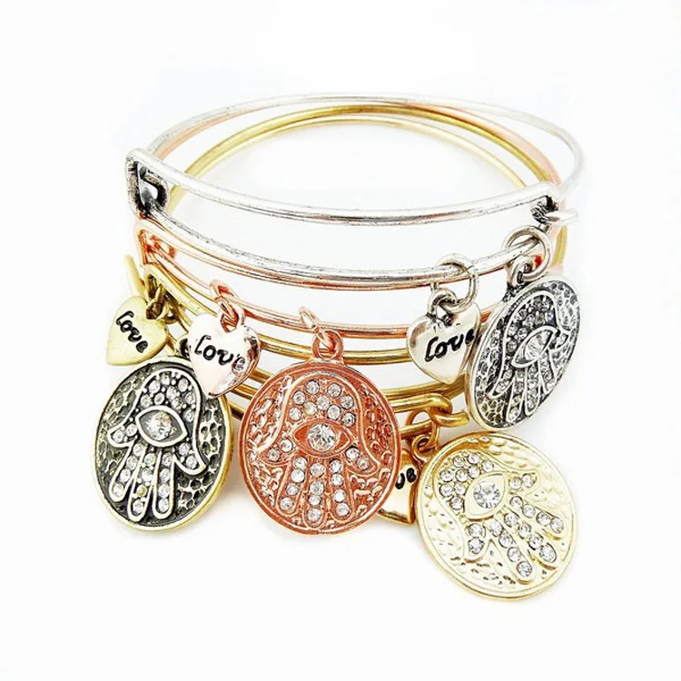 

Factory Directory Famous Brand Jewelry For Women Girl Custom Handmade Diy Hamsa Hand Expandable Wire Bangle Bracelet