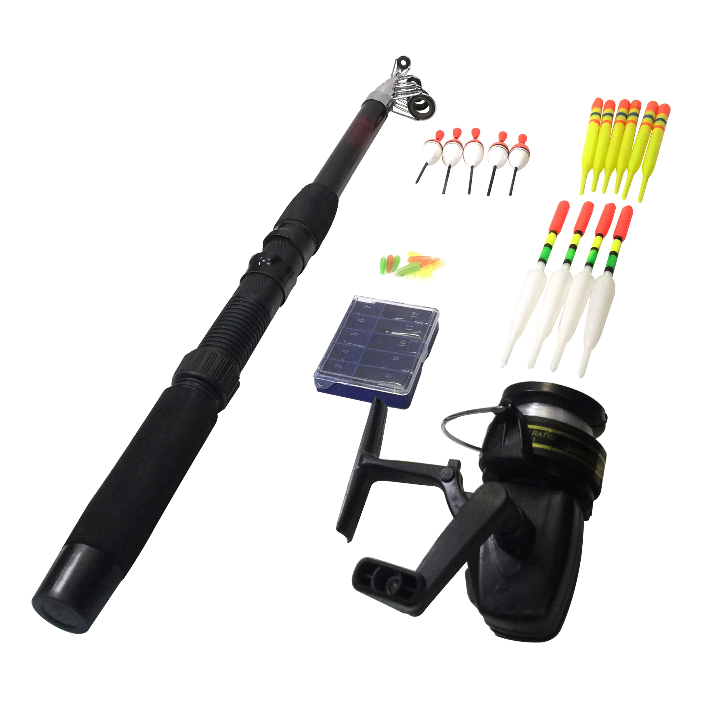 

Cheap new Spinning Telescopic Fishing Rod and reel Combo Kit Set with Fishing floats and hooks fishing combo blister package, Black/white/red/yellow/orange, customizable