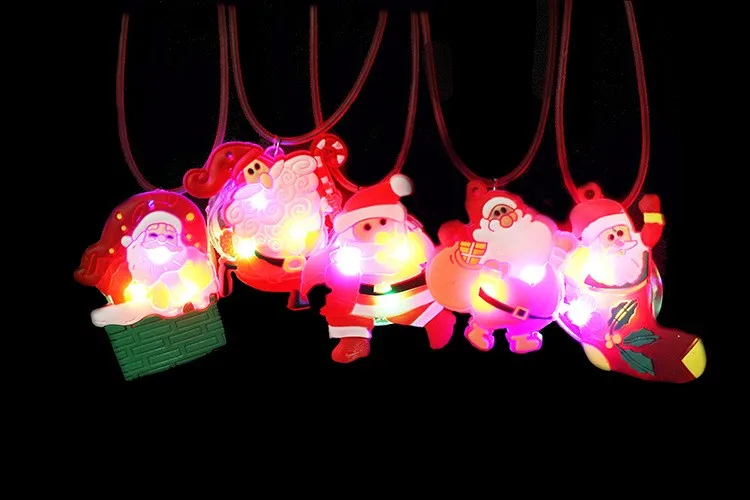 Led Light Up Glowing Christmas Necklace Flashing Santa Claus Shaped