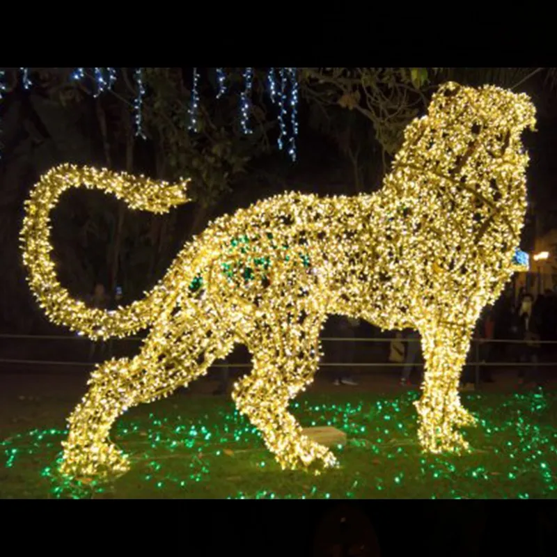 Exterior Tamaño 3d Led Marco De Alambre León Iluminado Esculturas
