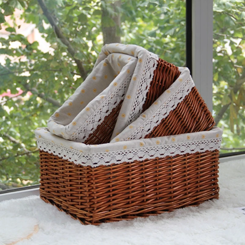 Popular Natural Wicker Storage Basket With Lining Three Colors Wicker