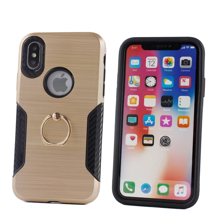 360 Rotation Ring Stand For Iphone X Case And Cover Brush Carbon Fiber Soft Tpu Pc Hard For Iphone X Case Gold Black Mint Blue Purple Black Red Gray Gold Rose Gold Rose Navy Blue Silver Buy At The Price Of 1 03