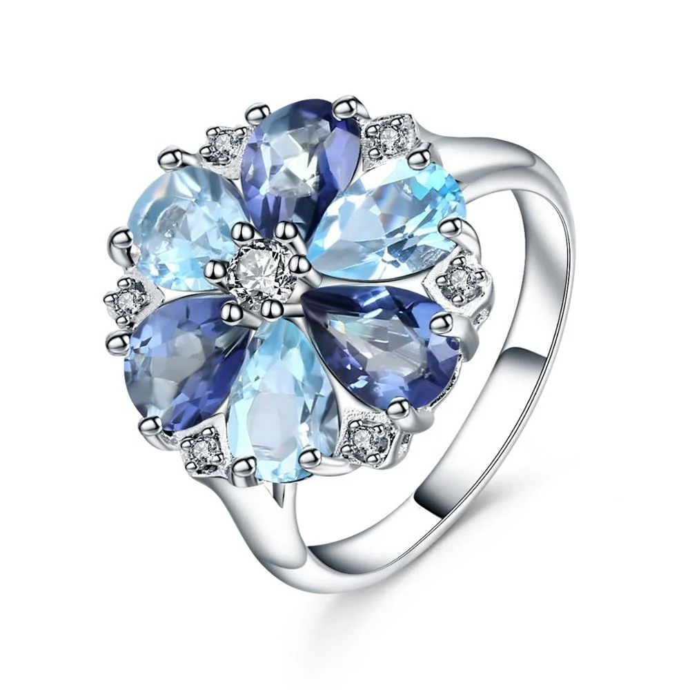 

Abiding Natural Topaz Gemstone Finger Ring Women Vintage Flower Fashion 925 Silver Ring Jewelry