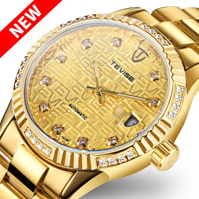 

Tevise Brand Mens Business Style oF Automatic Mechanical Gold Watch With Auto Date For Waterproof Function, Any color are available