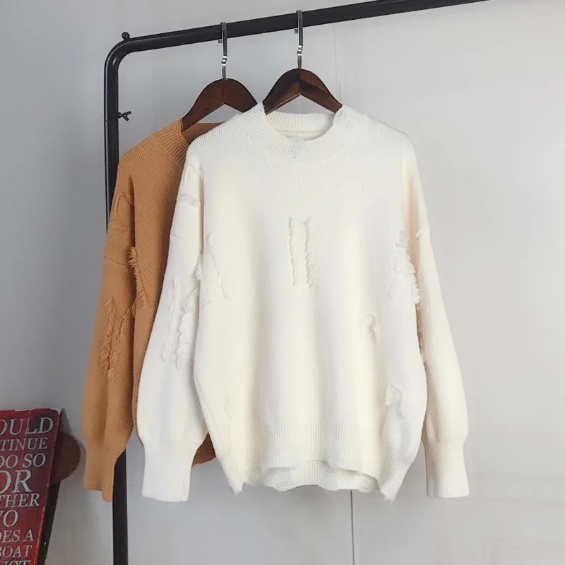 2018 autumn spring crew neck long sleeve casual women knitting loose pullover sweater tassel ladies high quality jumper tops
