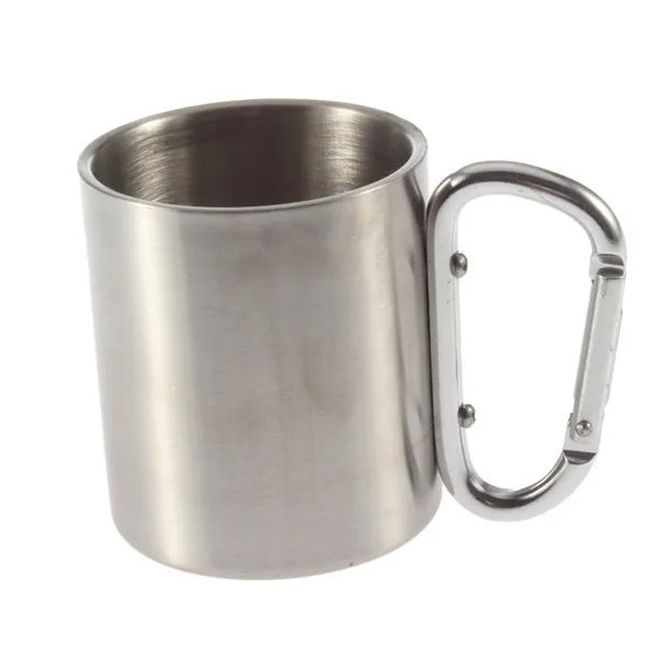 

Steel Camping Cup Mug 220ml Traveling Carabiner Aluminium Hook Double Wall Stainless Dropshipping Newest