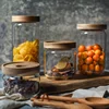 100 Percent Handmade Glass Food Storage Jar Container Storage Wooden Lid Jar Glass Storage Jars Airtight Lid