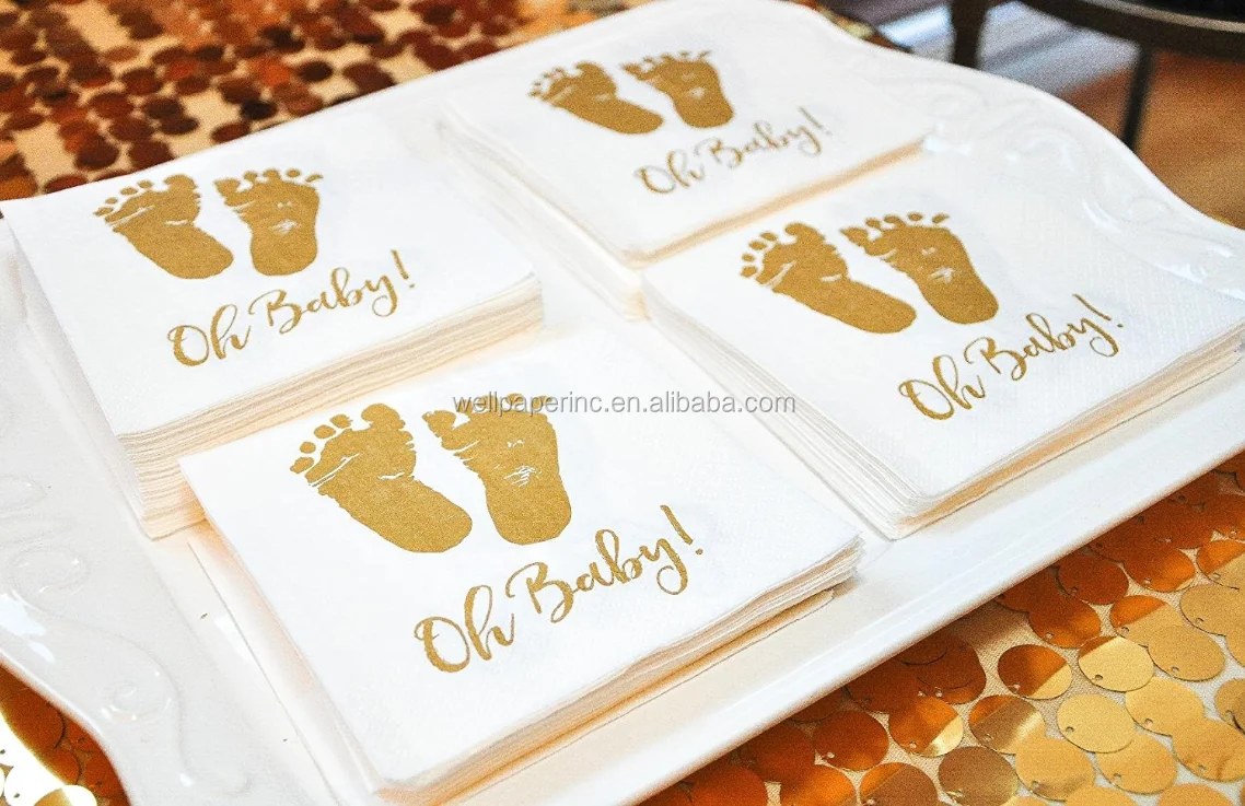 Hot Baby Shower Napkins Oh Baby Beverage Napkins 3ply Gold Feet White Paper Cocktail Napkins For Boy And Girl Baby Shower By Gi Buy Paper Napkins For Sale High Quality Cocktail Paper