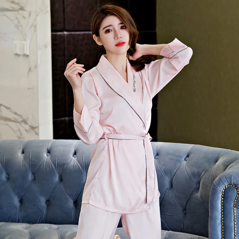 

Comfort satin lady sexy open front nightwear suit, Red pink