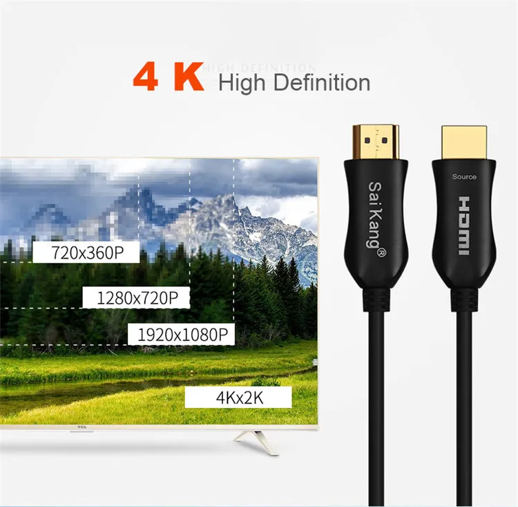 SaiKang gold-plated metal shell electrical hdmi cable 4k 25m 50m 100m 200 meter optical fiber hdmi cable 4k - ANKUX.COM