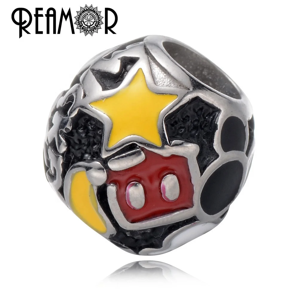 

REAMOR Free Shipping 316l Stainless Steel Enamel Mickey Mouse Star Spacer Charms Bead For DIY Pan Bracelet Jewelry Making