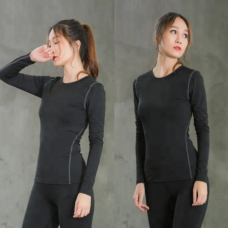 

New Fashion Popular Sexy Gym Tight Outfit Plain High Quality Round Neck Women Slim Lomg Sleeve Gym Wear Sports T-Shirts