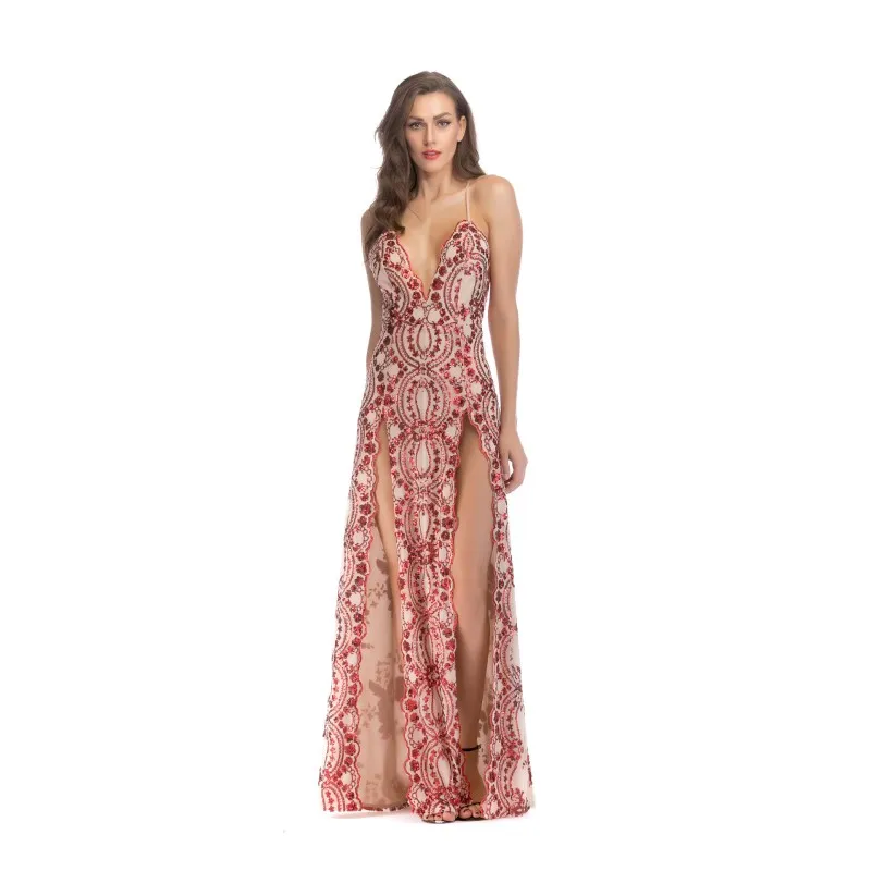 

Valentine's Day Sexy sequin party dresses women Backless high split female long dress maxi vestidos club wear Discount Y10376