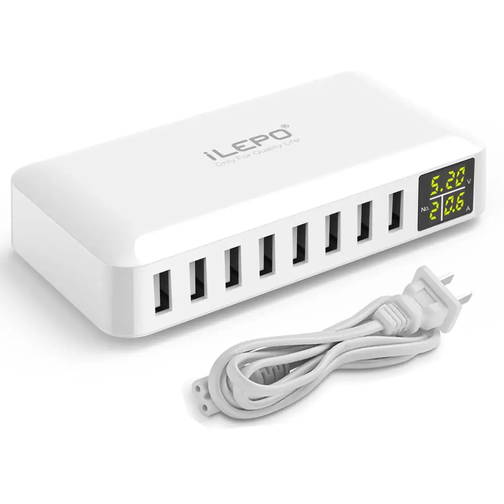

40W/8A 8-Ports Multi Desktop USB Smart Charging Station Hub for Smartphones Tablets, Power Banks and More USB Wall Charger, White