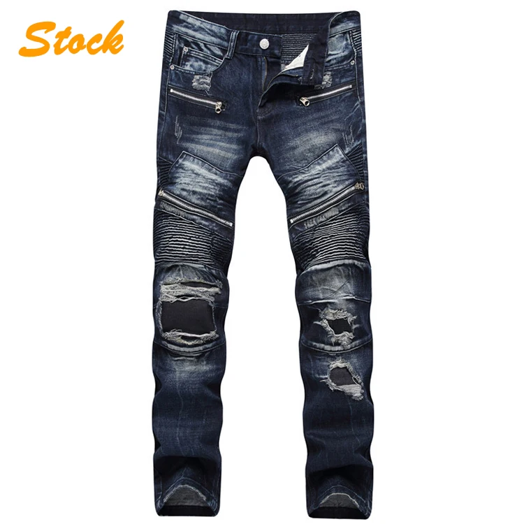 

New Design Cotton Skinny Biker Damaged Jeans Pants For Men