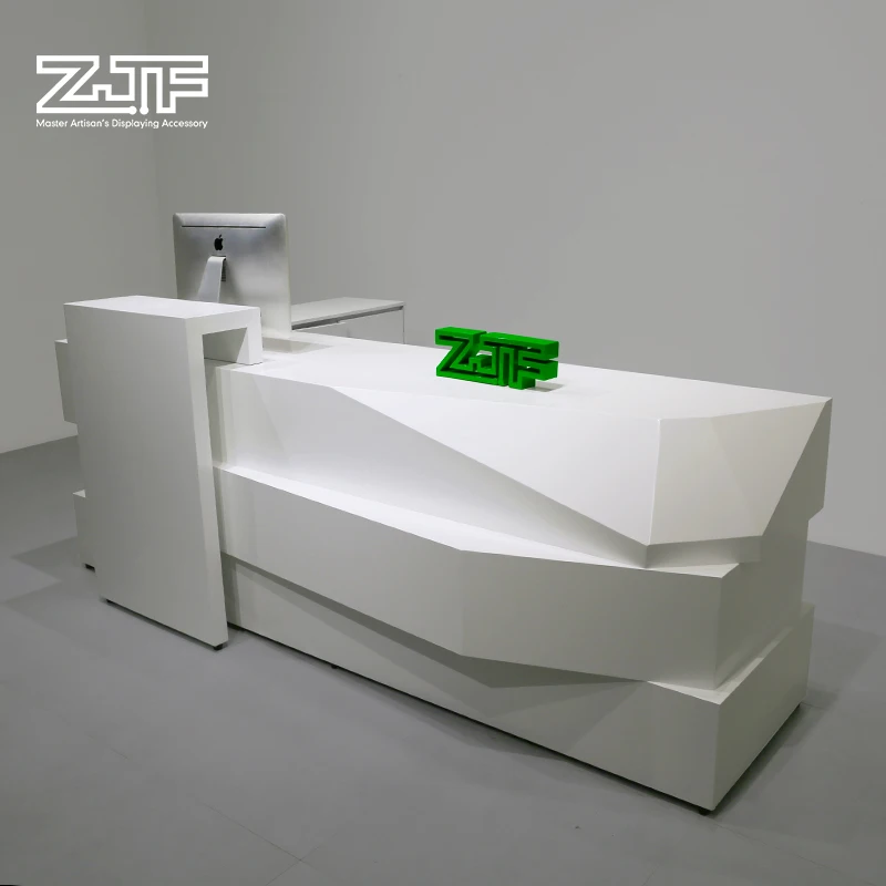 
8ft modern white lacquered reception counter L shaped beauty salon wooden reception desk 