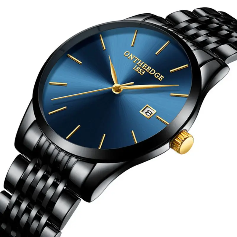 Minimalist Simple Dial Mens Business Watches Date Clock Stainless Steel Waterproof Luxury Ontheedge Brand Men Wrist Watches 2019