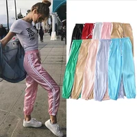 

W-C-117 Women Hot Sale 10 Stocking Colors Sport Running Satin Long Trousers Jogger Pants