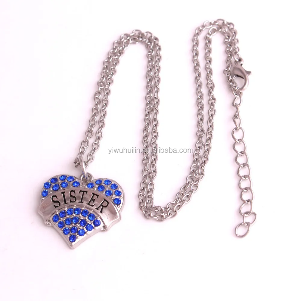 

NH111 Custom Letter Sister Personalized Unique Multicolor crystal Heart SHAPE long chain necklace for gift