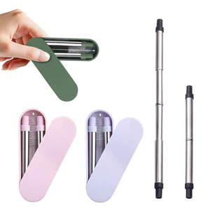 Image of Amazon hot sell Portable Reusable metal Foldable Stainless Steel Collapsible folding Straw With Case