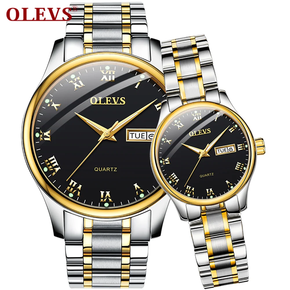 

OLEVS Brand Wristwatch Fashion Business Couple Quartz A Pair Watch Stainless Steel Waterproof Luminous Watch For Men And Women, 2 colors