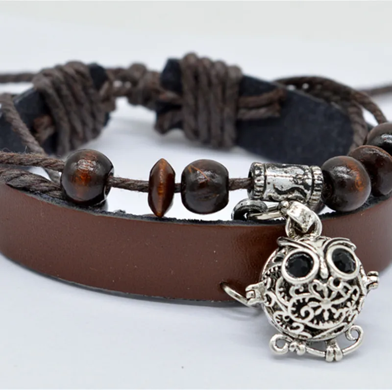 

2019 Hot Sale Wood Chain Diffuser Locket Bracelet Leather Band Alloy Ball Pendant Scented Bracelet, Picture