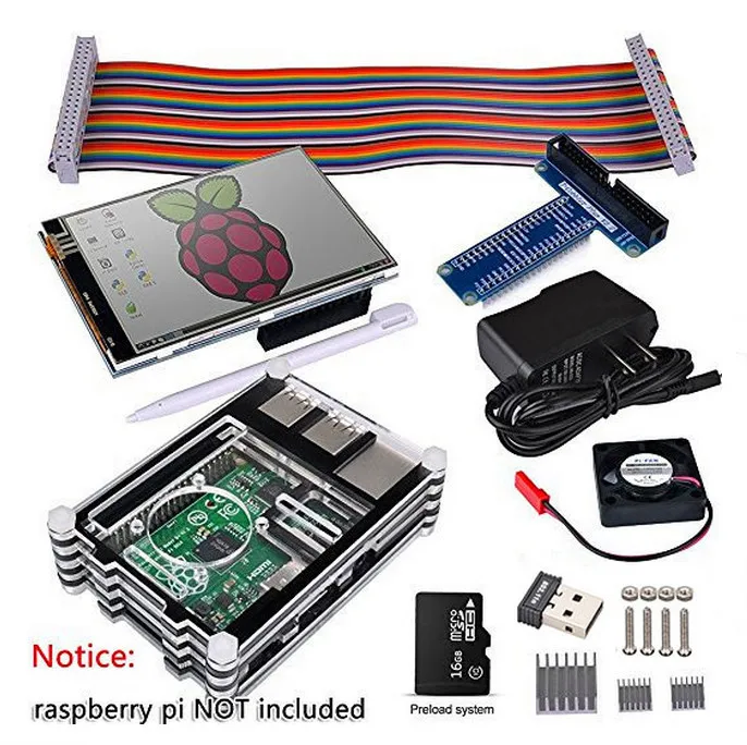 
China Factory Raspberry Pi 3 Starter Kit with USB Adapter   Fan   USB Adapter   3.5 inch Touch Screen   16GB   Case   Heatsink  (60696863312)