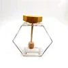 Top Quality 250ML hexagon shape fancy beauty honey glass jar with wooden cork lids