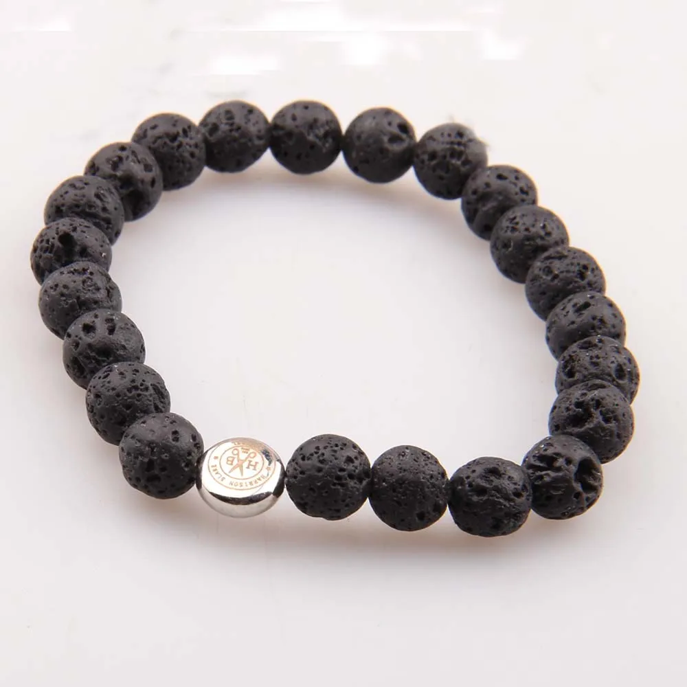 

Wholesale 8MM Natural Lava Stone Bracelet with Charm Friendship bracelet, As show (customize colors are available)