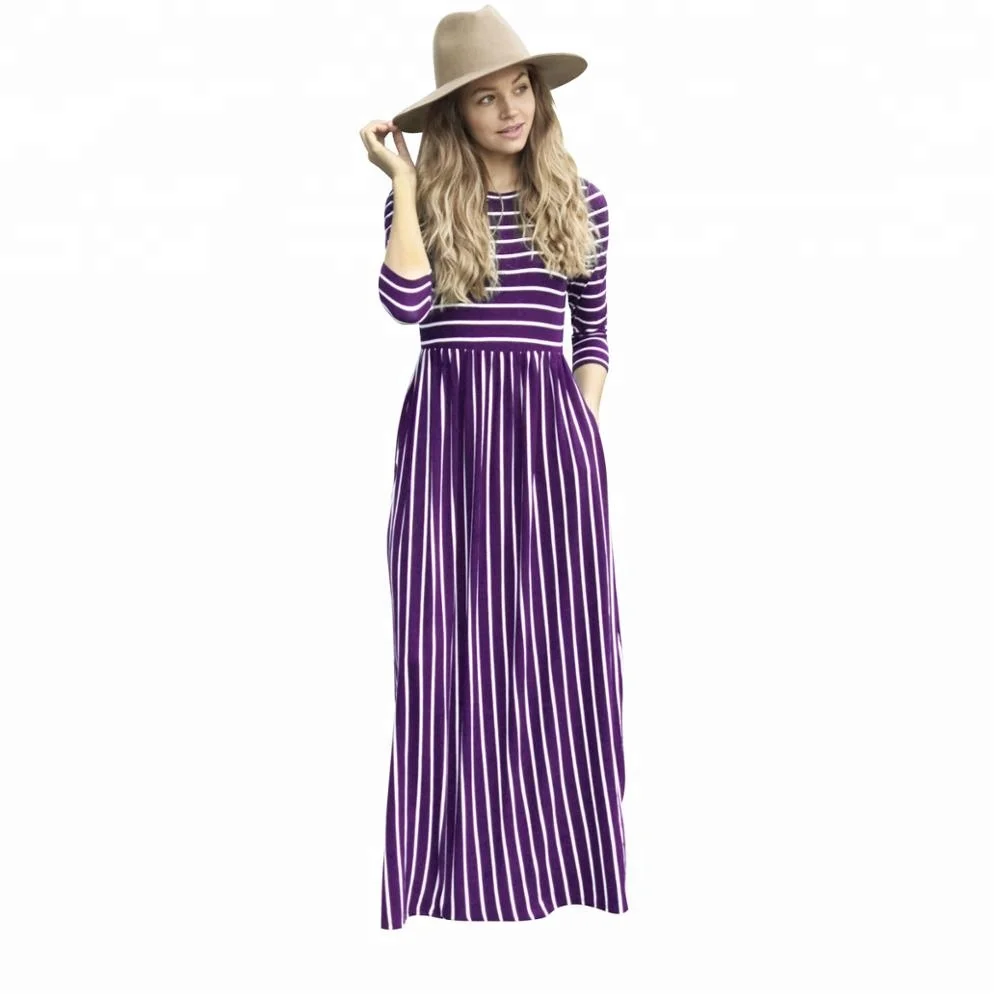 

D14 Striped maxi dresses with pockets Summer Maxi Femme Long Dresses Casual Striped Boho Sundress Three Quarter Sleeve Pockets W, N/a