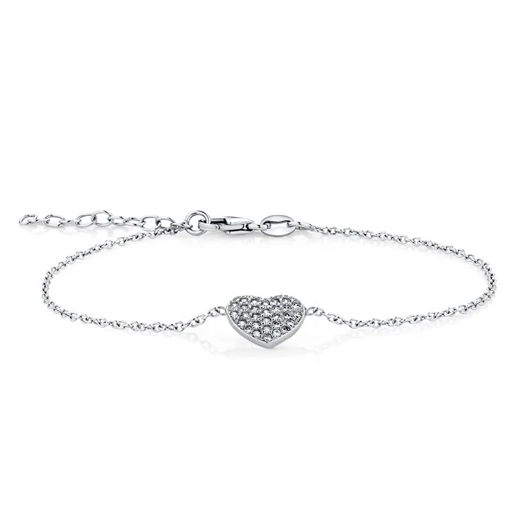 

women zircon sterling silver bracelet heart charm