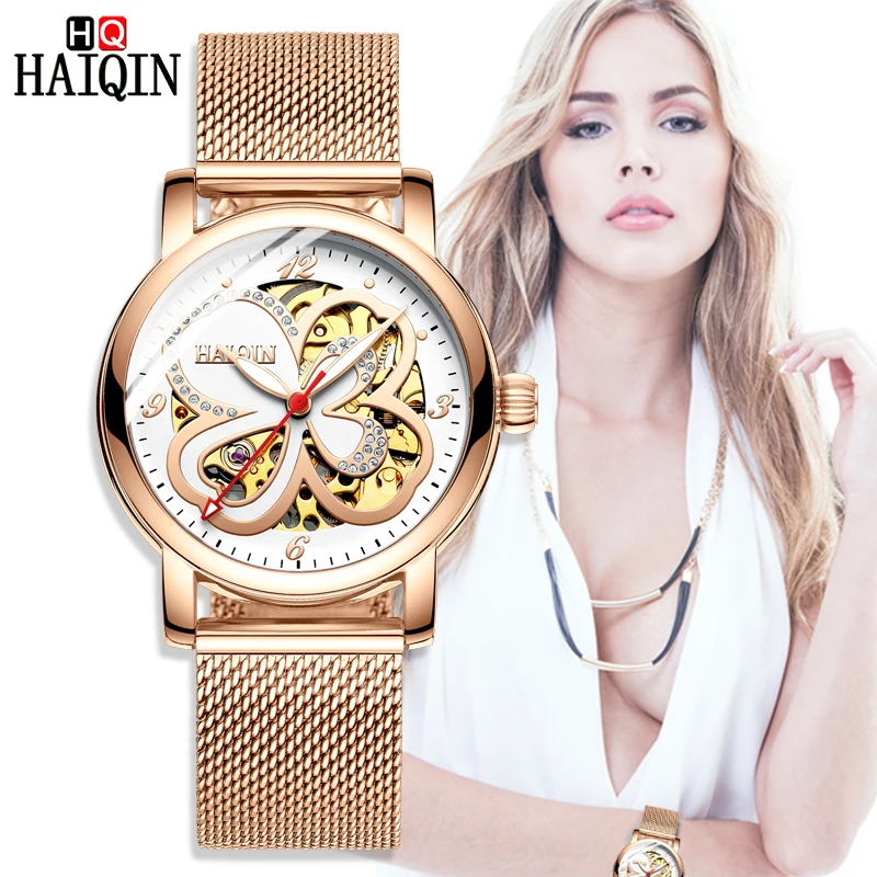 

HAIQIN women mechanical watches women watch top brand luxury dress wristwatches Ladies watch Fashion mesh relogio feminino