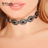 Artilady antic silver metal choker necklace, punk suede necklace for women party jewelry gift