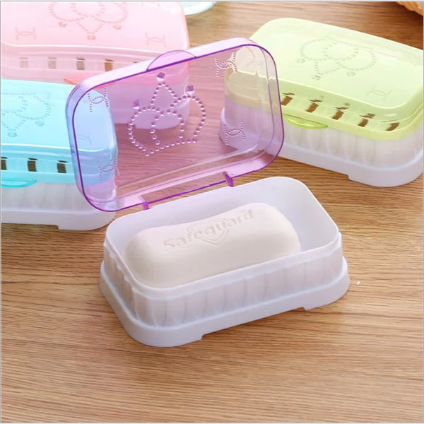 
transparent color Plastic Soap box with lids cover fashion travel home plastic soap box drain and bathroom soap Holder 