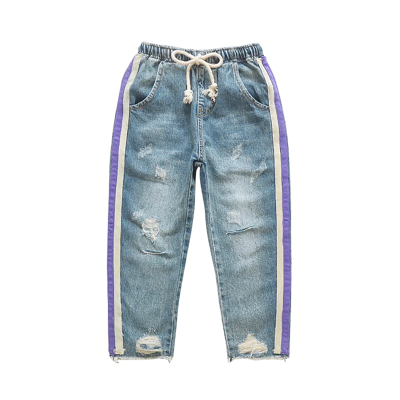 
High Quality Girls Spring Long Pants Denim Pants Kids Popular Loose Casual Stripes Jeans 