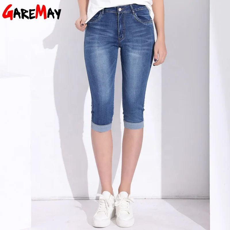 

Denim Capri Skinny Jeans Woman Stretch High Waist Jeans Plus Size Short Denim Pants For Women Summer Clothing GAREMAY