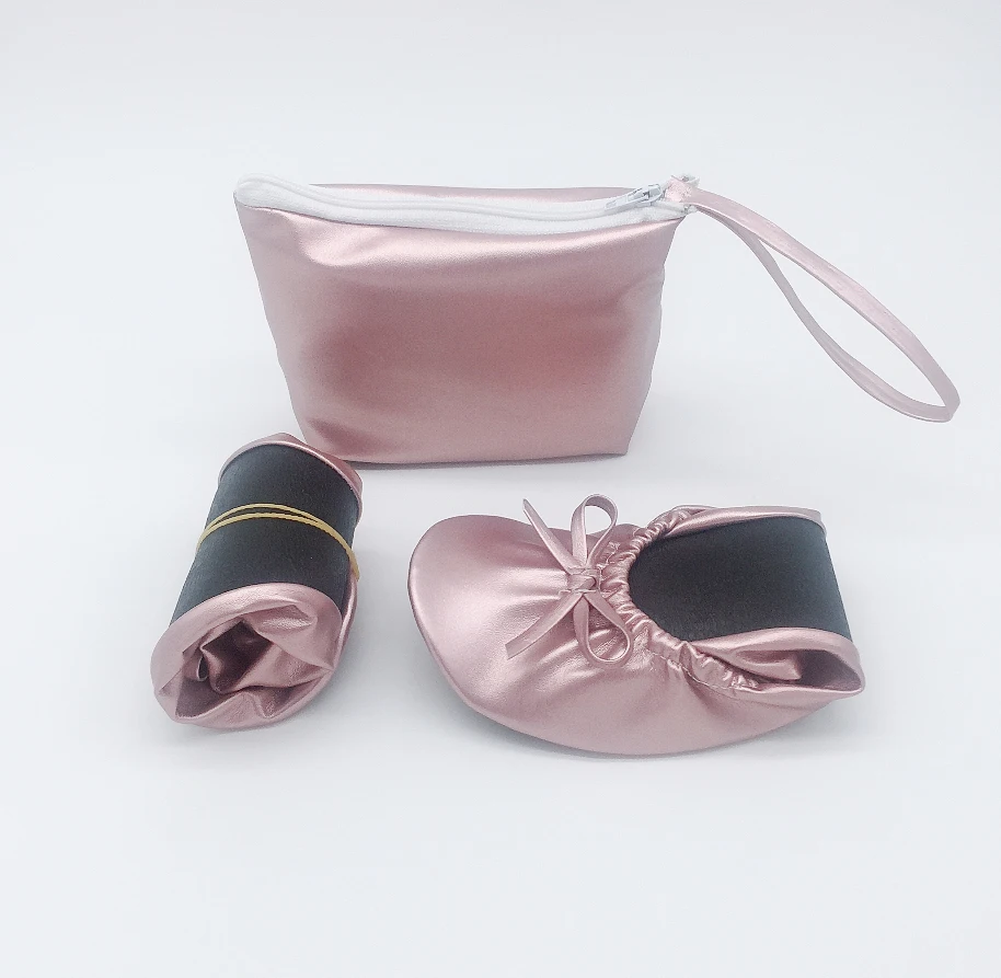 

OEM wholesale colorful Folding Ballerina Shoes Pink Ballet shoes soft, Black, silver, gold, white, brown, pink, grey and colorful