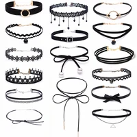 

Black lace velvet choker necklace multi layered custom Vintage Waterdrop Clavicle jewelry women Wholesale New Styles Set