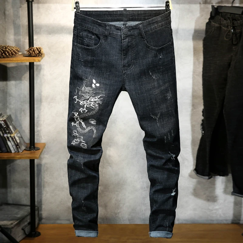 dragon embroidered jeans