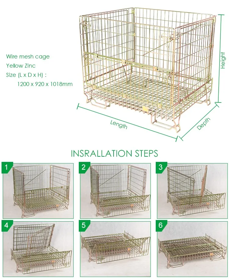 Wire Mesh Foldable Forklift Pallet Cage Collapsible Folding Metal Steel