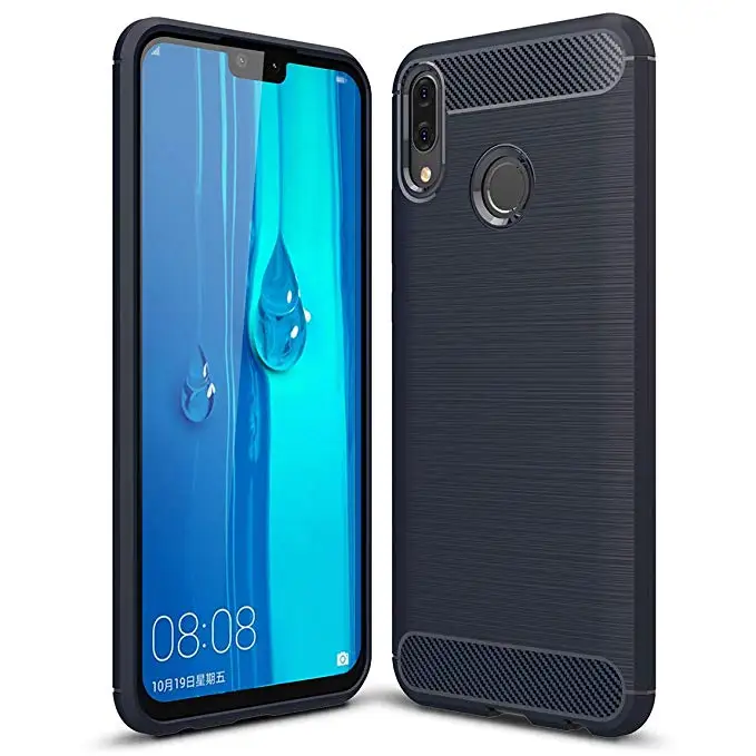 

HUYSHE Silicone TPU Carbon Fiber Case For Huawei Y9 2019 Cover Coque Luxury Shockproof Armor Full Cover For Huawei Y9 2019 Case, Black;red;gray;navy