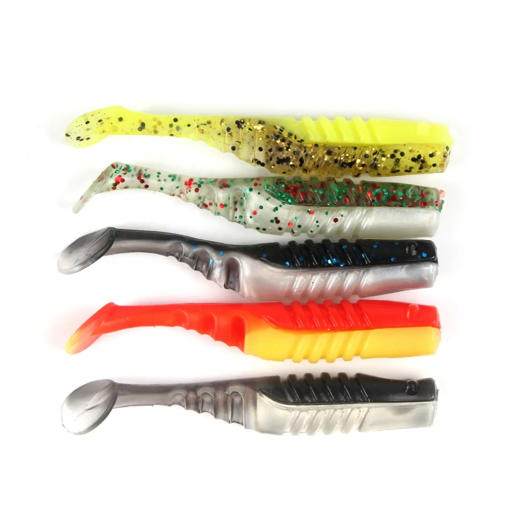 

2019 new fishing bait 7g 9cm double colors T tails soft shad lures soft plastic lure, 5 colors