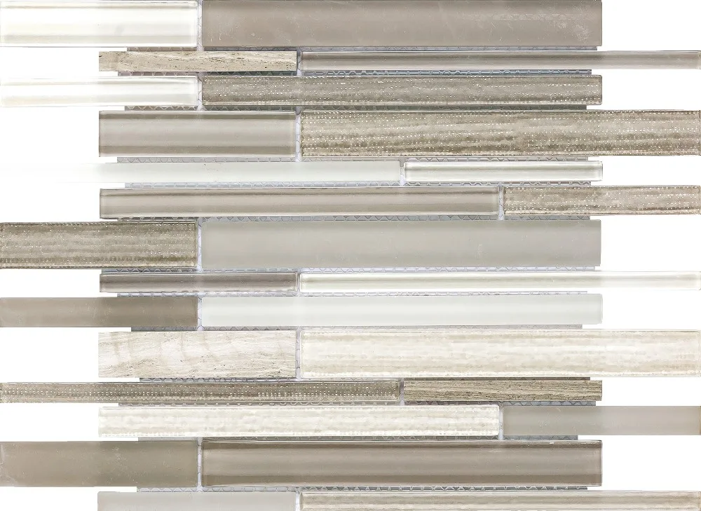 Strip cararra white marble mix super white glass wall mosaic
