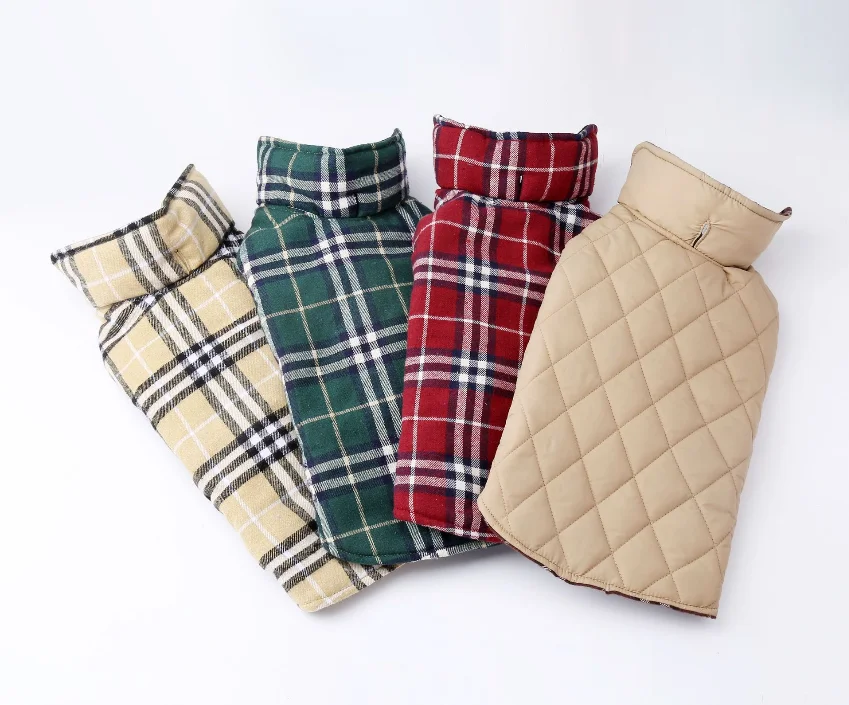 

Waterproof plaid Dog Winter Vest Jacket Coat Dog Clothes Winter, Champagne/brown/red/green